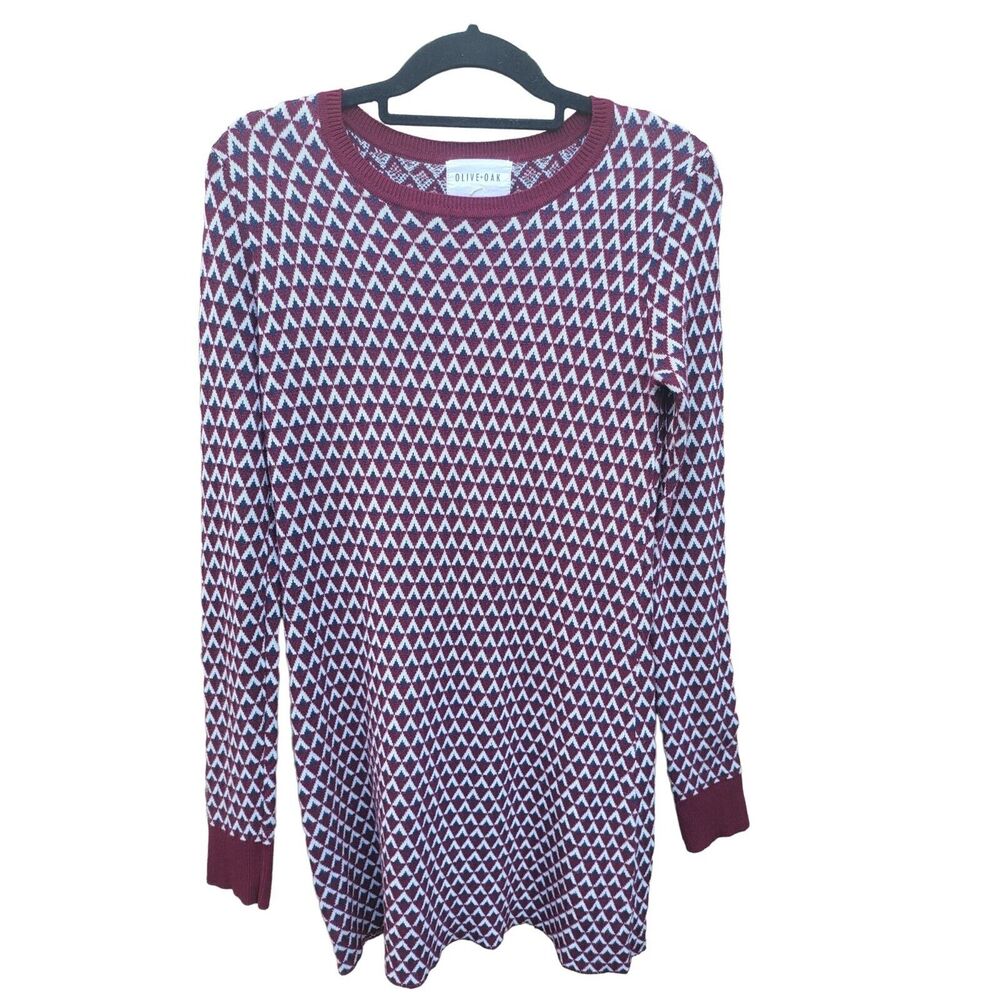 Olive & Oak Sweater Dress Medium Womens Long Sleeve Pullover Above Knee Burgundy